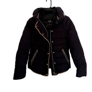 Zara Basic black puffer jacket gray duck down feather filled winter coat fur